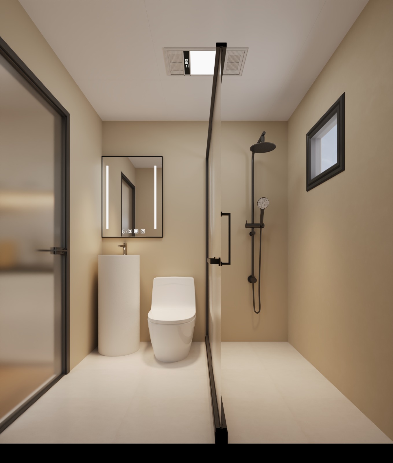 Integrated MODUHAUS bathroom with shower and basin