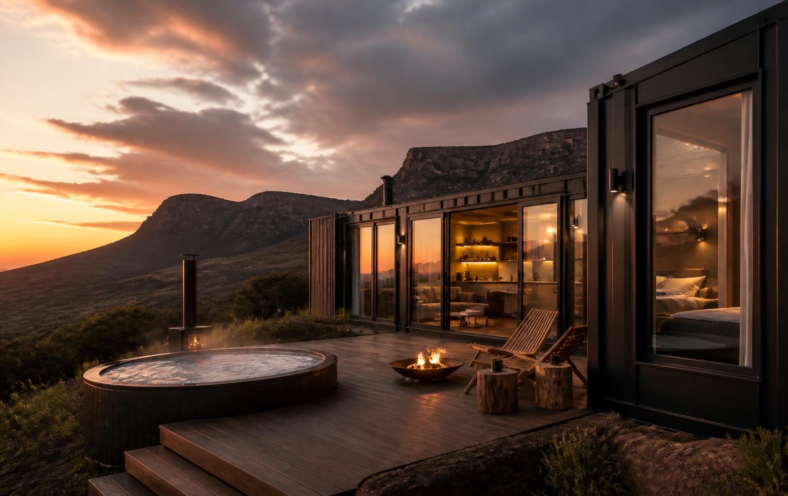 MODUHAUS Escape unit on a timber deck with a hot tub